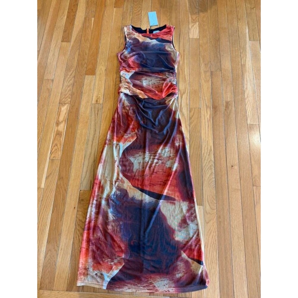 New $129 Madison The Label Rossi Maxi Dress Vibrant sunset print Sz Small